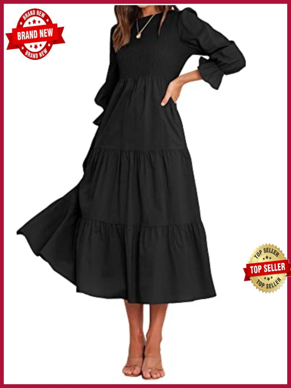 Women's Boho Floral Maxi Dress Long Sleeve Tiered Casual Flowy A-Line